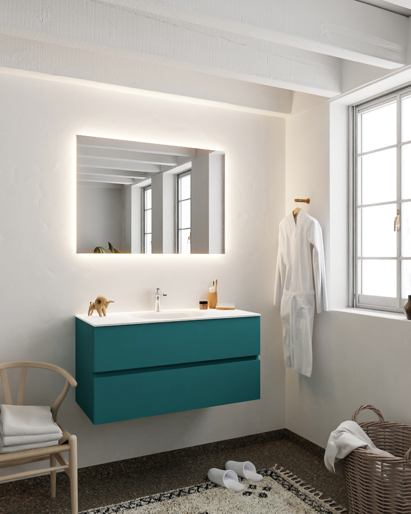 MONDIAZ VICA 100cm mueble de baño Smag 2 cajones lavabo MOON Centro 1 orificio con espejo LED. 2 MONDIAZ VICA 100cm mueble de baño Smag 2 cajones lavabo MOON Centro 1 orificio con espejo LED. - Imagen 2
