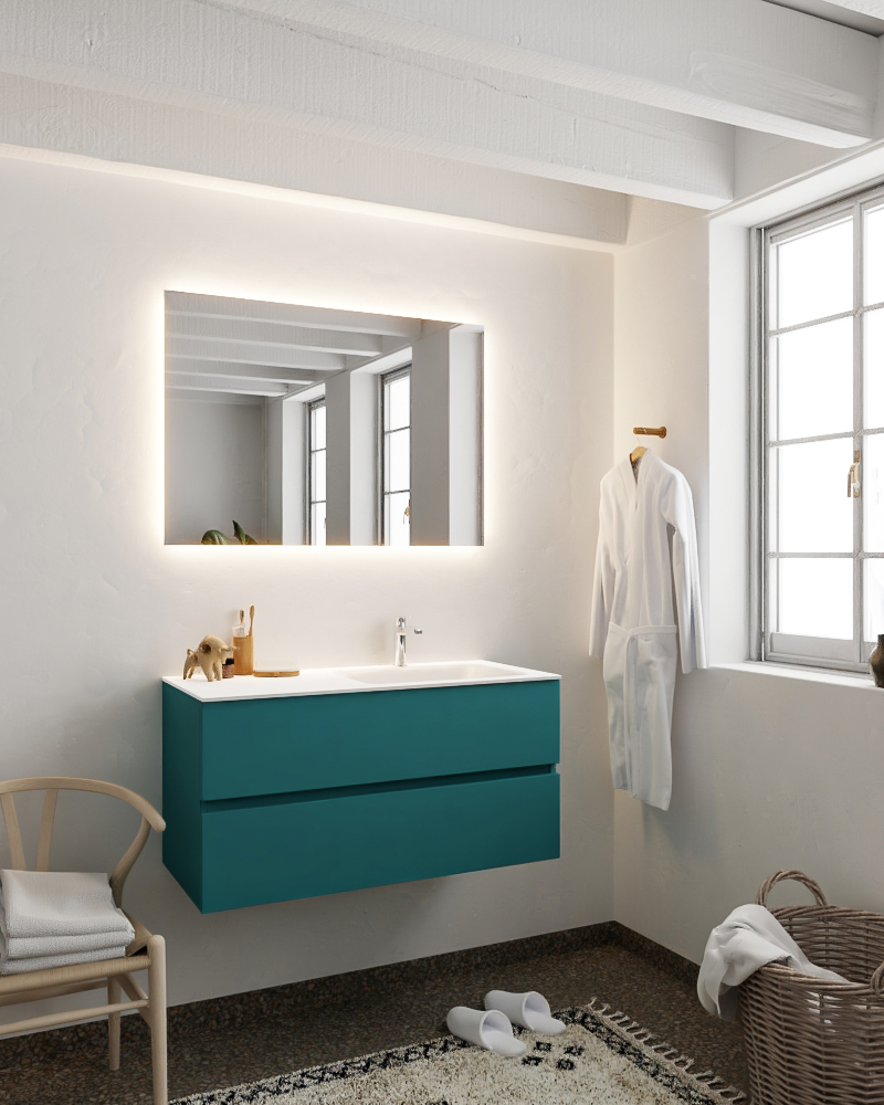MONDIAZ VICA 100cm mueble de baño Smag 2 cajones lavabo CLOUD Derecho 1 orificio con espejo LED. 2 MONDIAZ VICA 100cm mueble de baño Smag 2 cajones lavabo CLOUD Derecho 1 orificio con espejo LED. - Imagen 2
