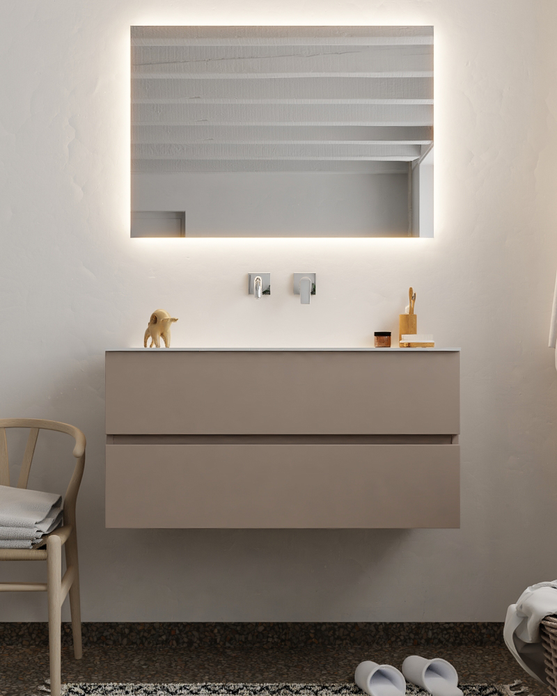 MONDIAZ VICA 100cm mueble de baño Smoke 2 cajones lavabo CLOUD Centro sin orificio con espejo LED. 3 MONDIAZ VICA 100cm mueble de baño Smoke 2 cajones lavabo CLOUD Centro sin orificio con espejo LED. - Imagen 3