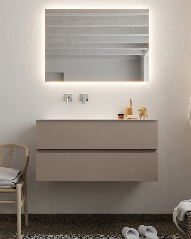 MONDIAZ VICA 100cm mueble de baño Smoke 2 cajones lavabo CLOUD Izquierda sin orificio con espejo LED. 3 MONDIAZ VICA 100cm mueble de baño Smoke 2 cajones lavabo CLOUD Izquierda sin orificio con espejo LED. - Imagen 3