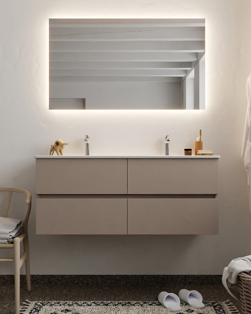 MONDIAZ VICA 120cm mueble de baño Smoke 4 cajones lavabo DENIA Doble 2 orificios con espejo LED. 3 MONDIAZ VICA 120cm mueble de baño Smoke 4 cajones lavabo DENIA Doble 2 orificios con espejo LED. - Imagen 3