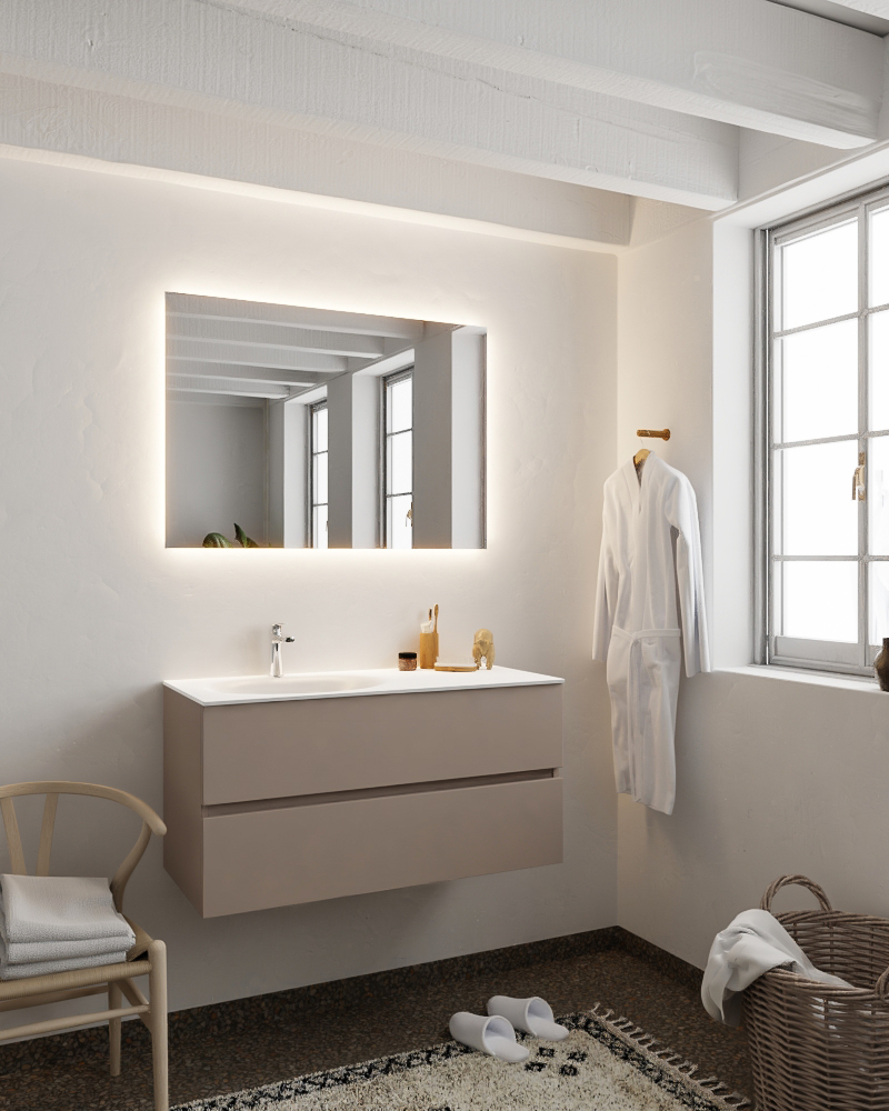 MONDIAZ VICA 100cm mueble de baño Smoke 2 cajones lavabo MOON Izquierda 1 orificio con espejo LED. 2 MONDIAZ VICA 100cm mueble de baño Smoke 2 cajones lavabo MOON Izquierda 1 orificio con espejo LED. - Imagen 2