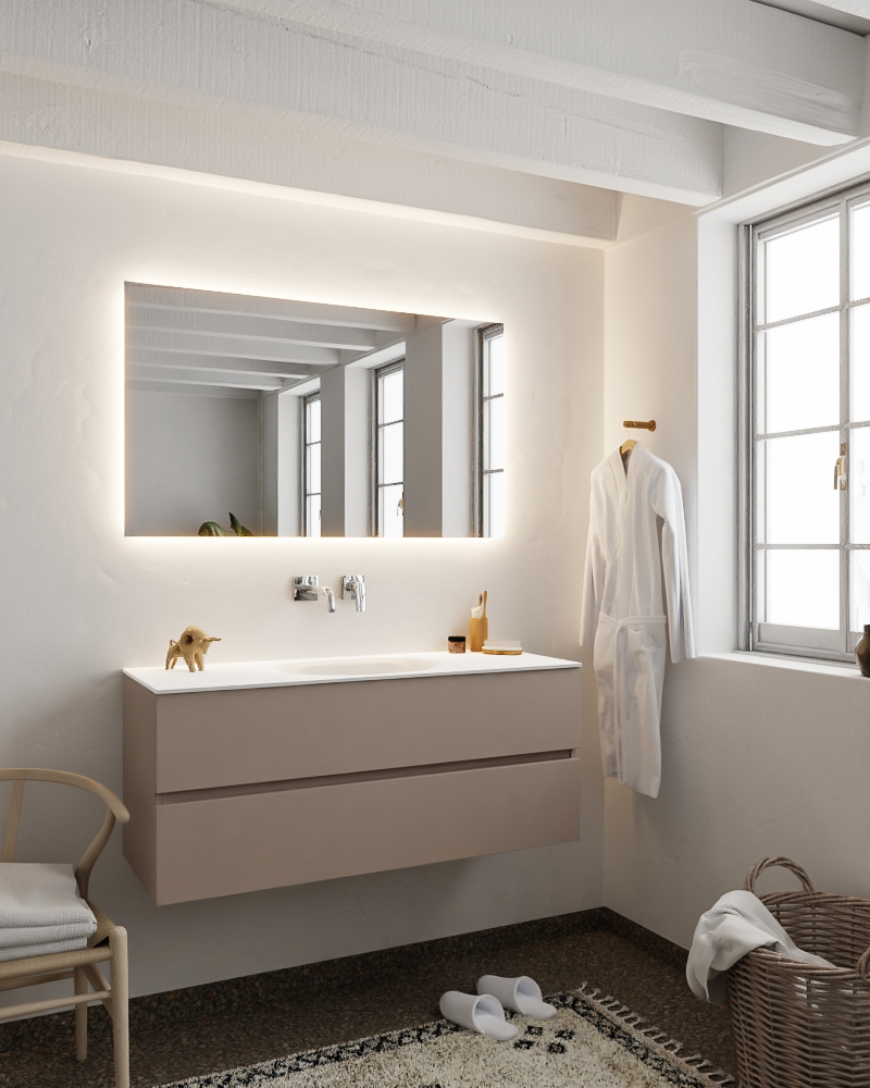 MONDIAZ VICA 120cm mueble de baño Smoke 2 cajones lavabo MOON Centro sin orificio con espejo LED. 2 MONDIAZ VICA 120cm mueble de baño Smoke 2 cajones lavabo MOON Centro sin orificio con espejo LED. - Imagen 2