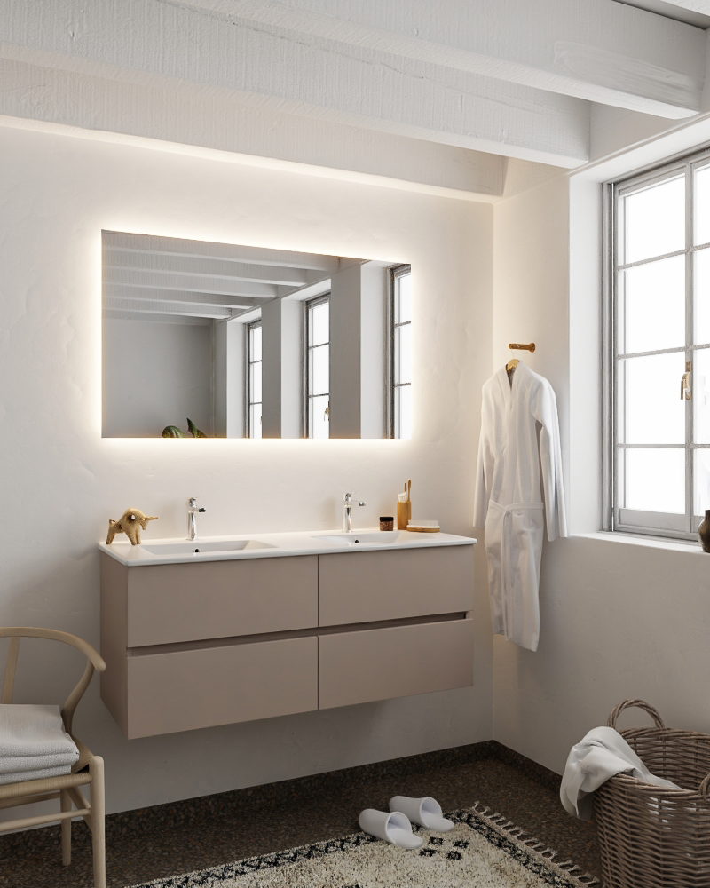 MONDIAZ VICA 120cm mueble de baño Smoke 4 cajones lavabo DENIA Doble 2 orificios con espejo LED. 2 MONDIAZ VICA 120cm mueble de baño Smoke 4 cajones lavabo DENIA Doble 2 orificios con espejo LED. - Imagen 2