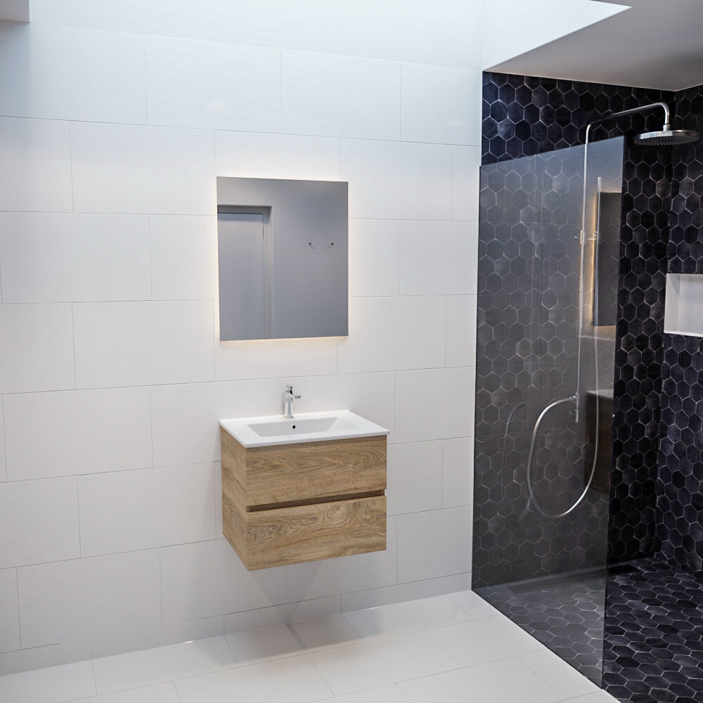 MONDIAZ VICA 60cm mueble de baño Washed Oak 2 cajones lavabo DENIA Centro 1 orificio con espejo LED. 3 MONDIAZ VICA 60cm mueble de baño Washed Oak 2 cajones lavabo DENIA Centro 1 orificio con espejo LED. - Imagen 3