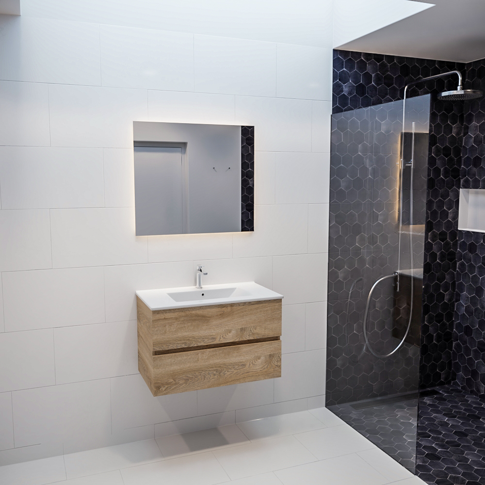 MONDIAZ VICA 80cm mueble de baño Washed Oak 2 cajones lavabo DENIA Centro 1 orificio con espejo LED. 3 MONDIAZ VICA 80cm mueble de baño Washed Oak 2 cajones lavabo DENIA Centro 1 orificio con espejo LED. - Imagen 3