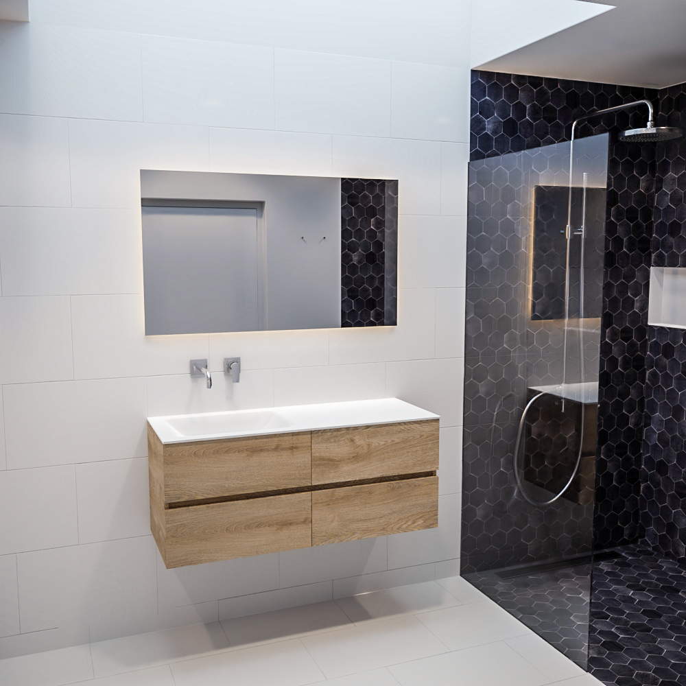 MONDIAZ VICA 120cm mueble de baño Washed Oak 4 cajones lavabo CLOUD Izquierda sin orificio con espejo LED. 3 MONDIAZ VICA 120cm mueble de baño Washed Oak 4 cajones lavabo CLOUD Izquierda sin orificio con espejo LED. - Imagen 3