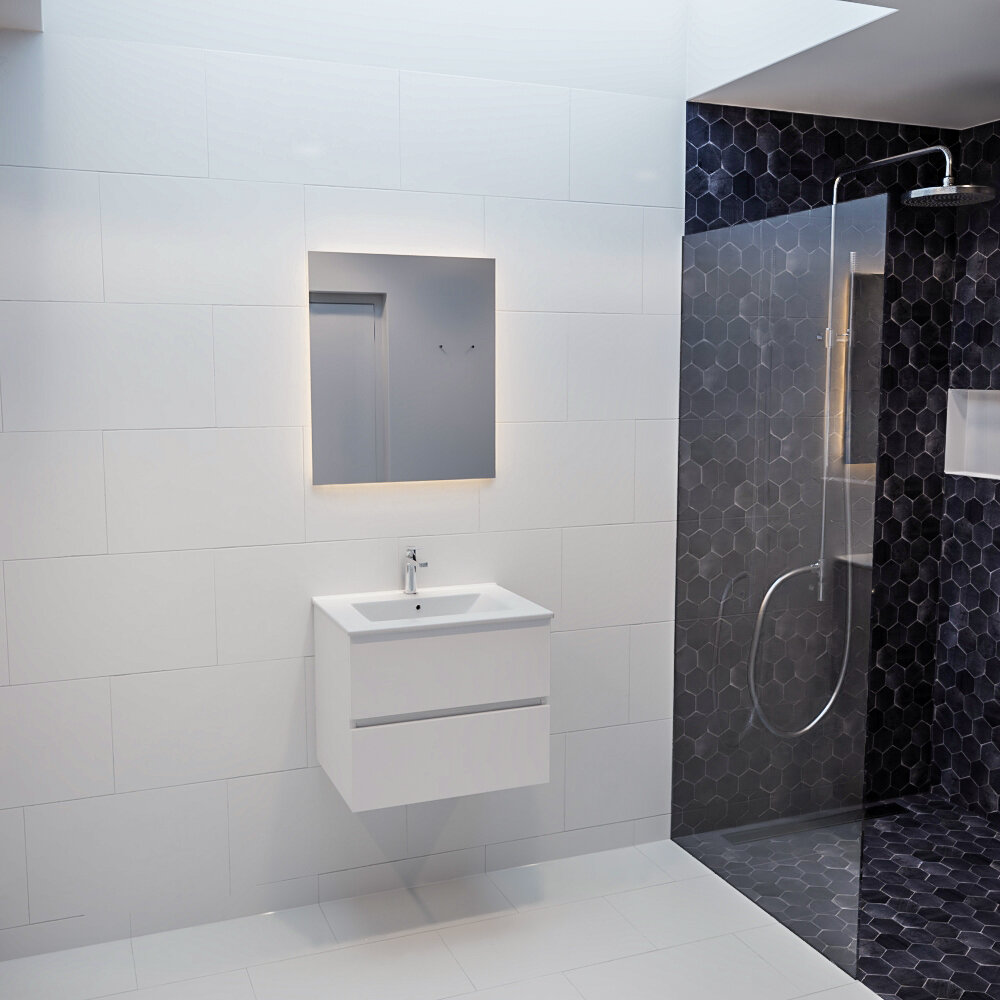 MONDIAZ VICA 60cm mueble de baño Talc 2 cajones lavabo DENIA Centro 1 orificio con espejo LED. 3 MONDIAZ VICA 60cm mueble de baño Talc 2 cajones lavabo DENIA Centro 1 orificio con espejo LED. - Imagen 3