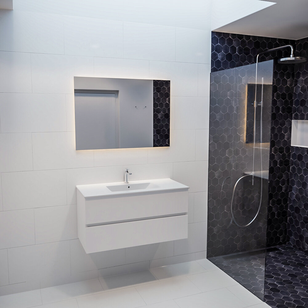 MONDIAZ VICA 100cm mueble de baño Talc 2 cajones lavabo DENIA Centro 1 orificio con espejo LED. 3 MONDIAZ VICA 100cm mueble de baño Talc 2 cajones lavabo DENIA Centro 1 orificio con espejo LED. - Imagen 3