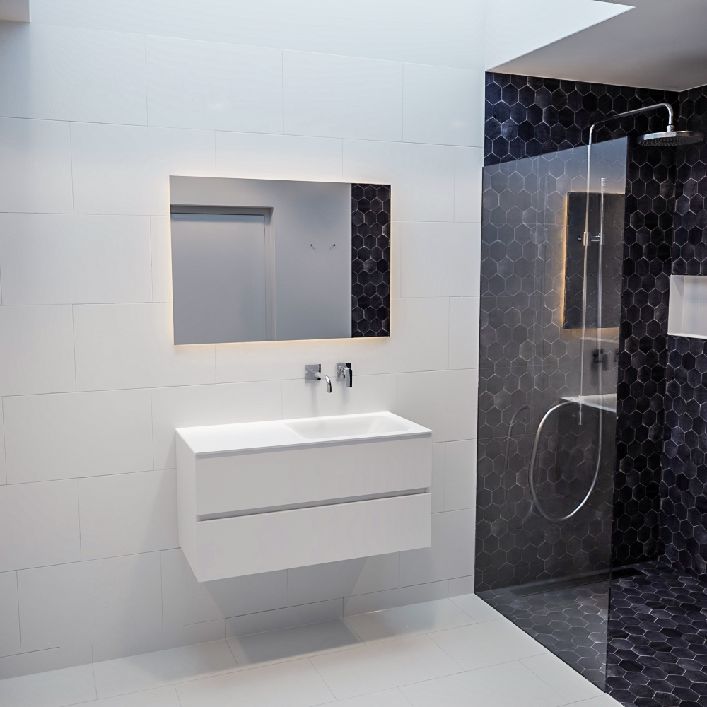 MONDIAZ VICA 100cm mueble de baño Talc 2 cajones lavabo CLOUD Derecho sin orificio con espejo LED. 3 MONDIAZ VICA 100cm mueble de baño Talc 2 cajones lavabo CLOUD Derecho sin orificio con espejo LED. - Imagen 3