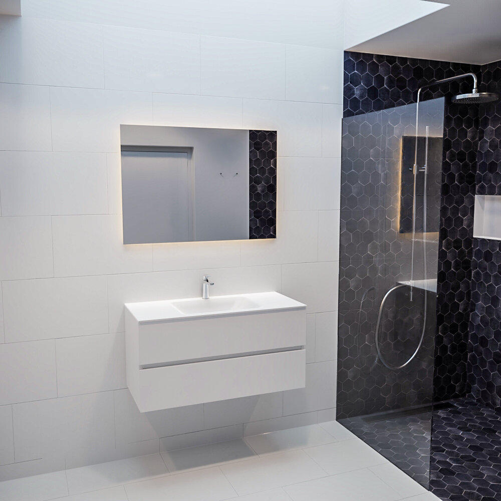 MONDIAZ VICA 100cm mueble de baño Talc 2 cajones lavabo CLOUD Centro 1 orificio con espejo LED. 3 MONDIAZ VICA 100cm mueble de baño Talc 2 cajones lavabo CLOUD Centro 1 orificio con espejo LED. - Imagen 3