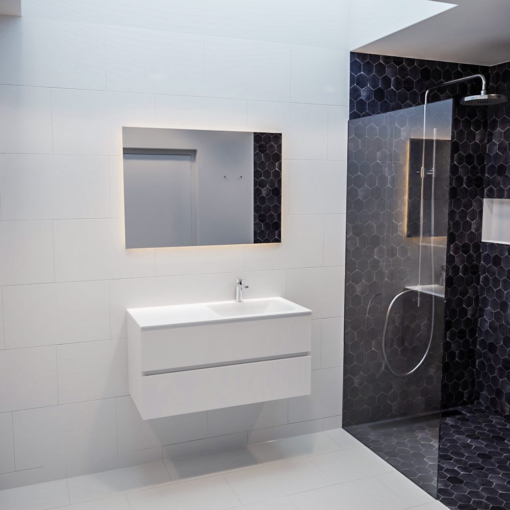 MONDIAZ VICA 100cm mueble de baño Talc 2 cajones lavabo CLOUD Derecho 1 orificio con espejo LED. 3 MONDIAZ VICA 100cm mueble de baño Talc 2 cajones lavabo CLOUD Derecho 1 orificio con espejo LED. - Imagen 3