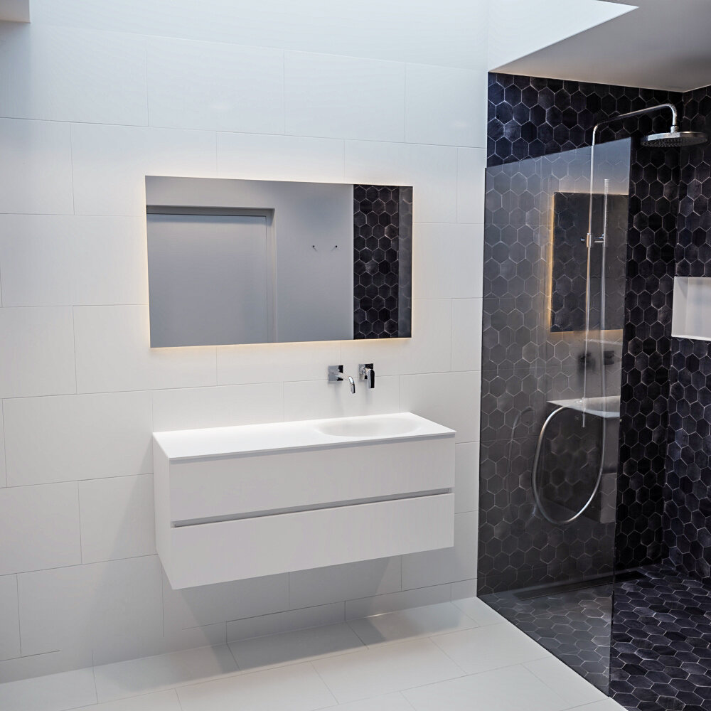 MONDIAZ VICA 120cm mueble de baño Talc 2 cajones lavabo MOON Derecho sin orificio con espejo LED. 3 MONDIAZ VICA 120cm mueble de baño Talc 2 cajones lavabo MOON Derecho sin orificio con espejo LED. - Imagen 3