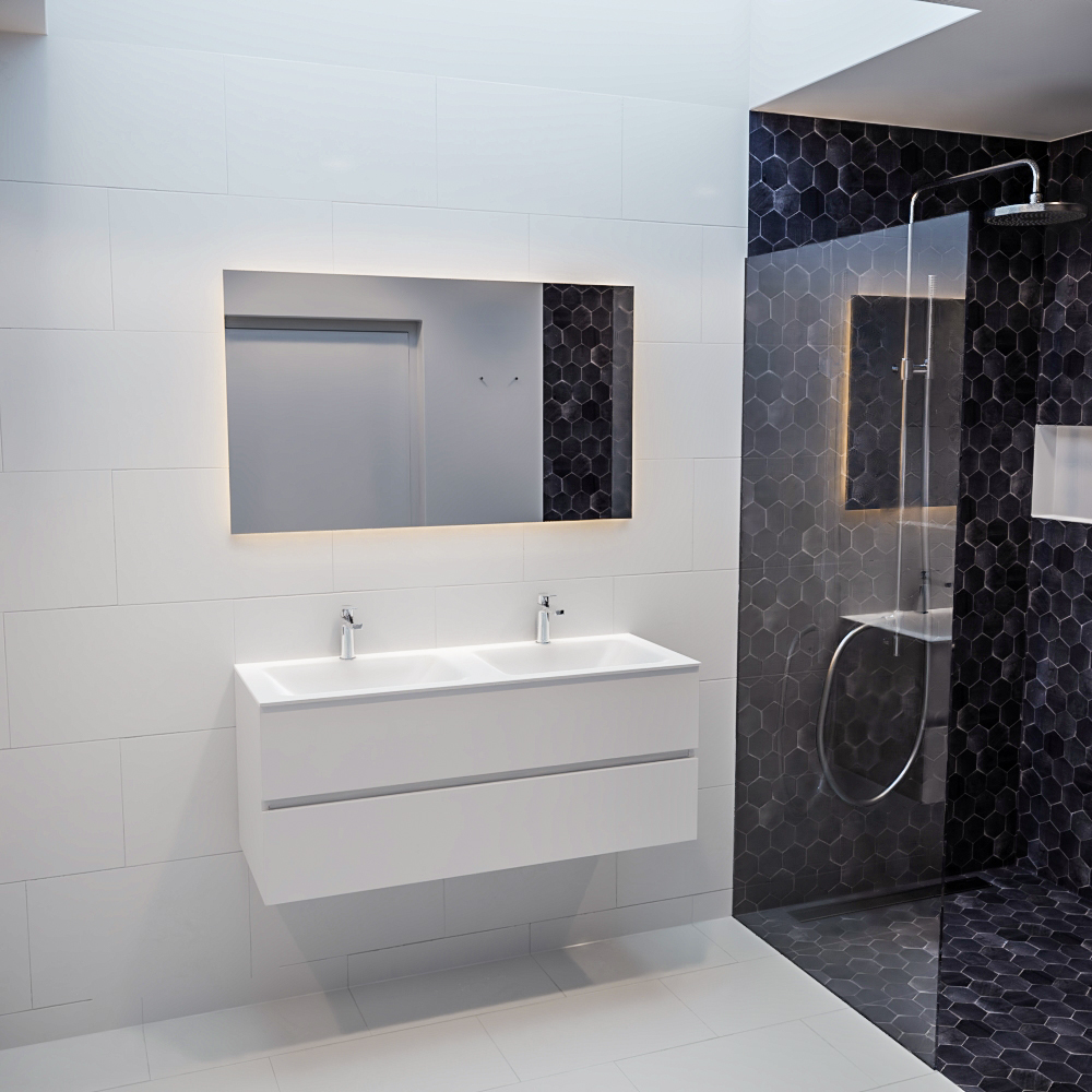 MONDIAZ VICA 120cm mueble de baño Talc 2 cajones lavabo CLOUD Doble 2 orificios con espejo LED. 3 MONDIAZ VICA 120cm mueble de baño Talc 2 cajones lavabo CLOUD Doble 2 orificios con espejo LED. - Imagen 3