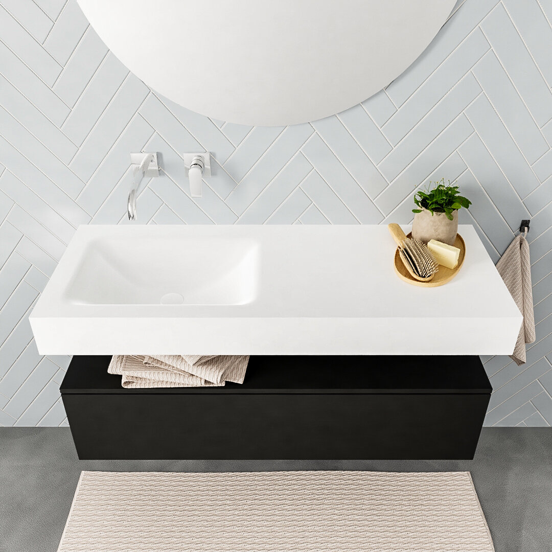 MONDIAZ ALAN 120cm mueble de baño Urban 1 cajón lavabo suspendido Izquierda sin orificio, color Talc. - Imagen 3