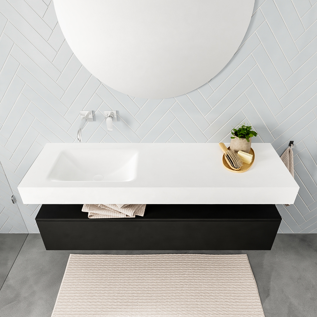 Mueble suspendido ALAN 150 cm de 1 cajón urban. Encimera con lavabo CLOUD izquierda sin orificio blanco mate 8 Mueble suspendido ALAN 150 cm de 1 cajón urban. Encimera con lavabo CLOUD izquierda sin orificio blanco mate - Imagen 8