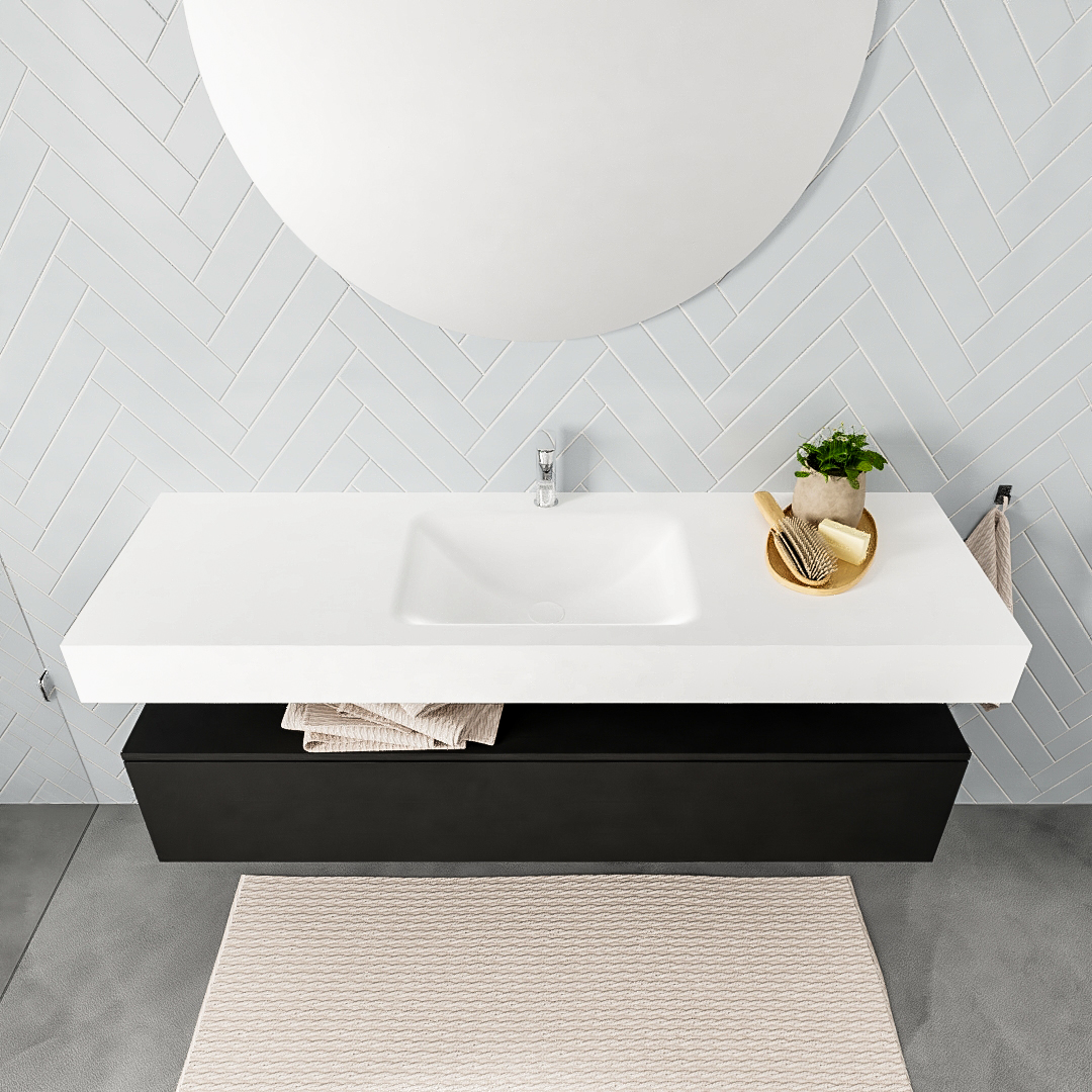 MONDIAZ ALAN 150cm mueble de baño Urban 1 cajón lavabo suspendido Centro 1 orificio, color Talc. - Imagen 3