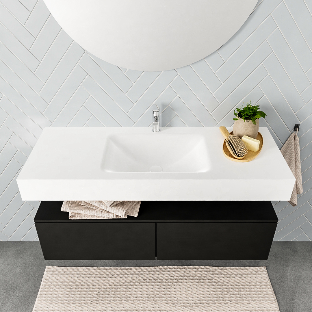 Mueble suspendido ALAN 120 cm de 2 cajones urban. Encimera con lavabo CLOUD centro 1 orificio blanco mate 7 Mueble suspendido ALAN 120 cm de 2 cajones urban. Encimera con lavabo CLOUD centro 1 orificio blanco mate - Imagen 7