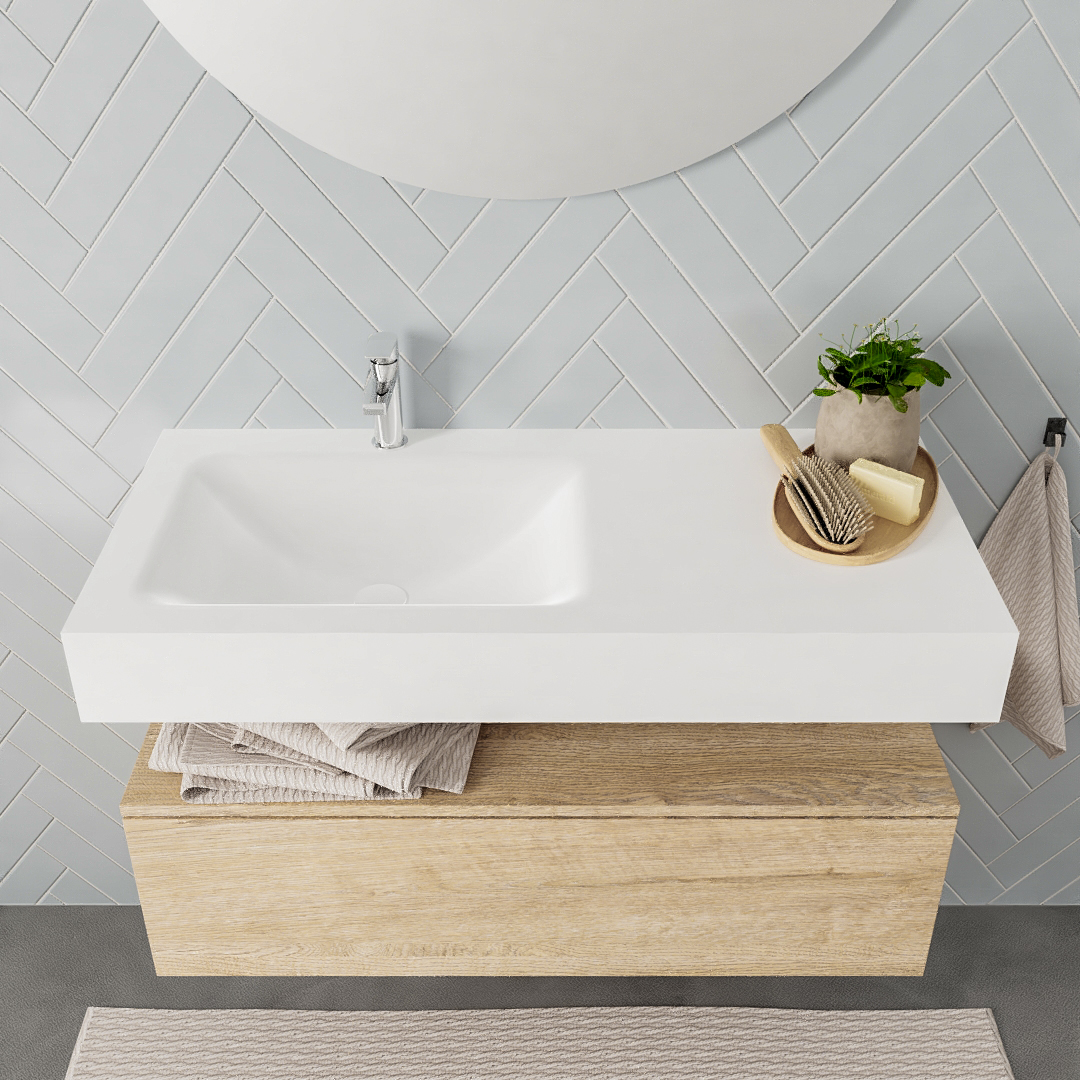 MONDIAZ ALAN 100cm mueble de baño Washed Oak 1 cajón lavabo suspendido Izquierda 1 orificio, color Talc. - Imagen 3