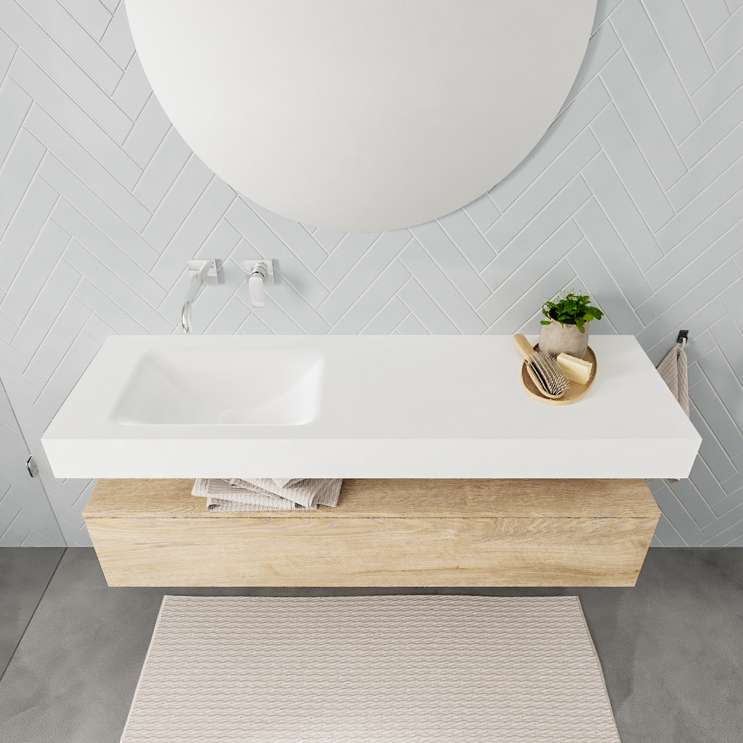 MONDIAZ ALAN 150cm mueble de baño Washed Oak 1 cajón lavabo suspendido Izquierda sin orificio, color Talc. - Imagen 3