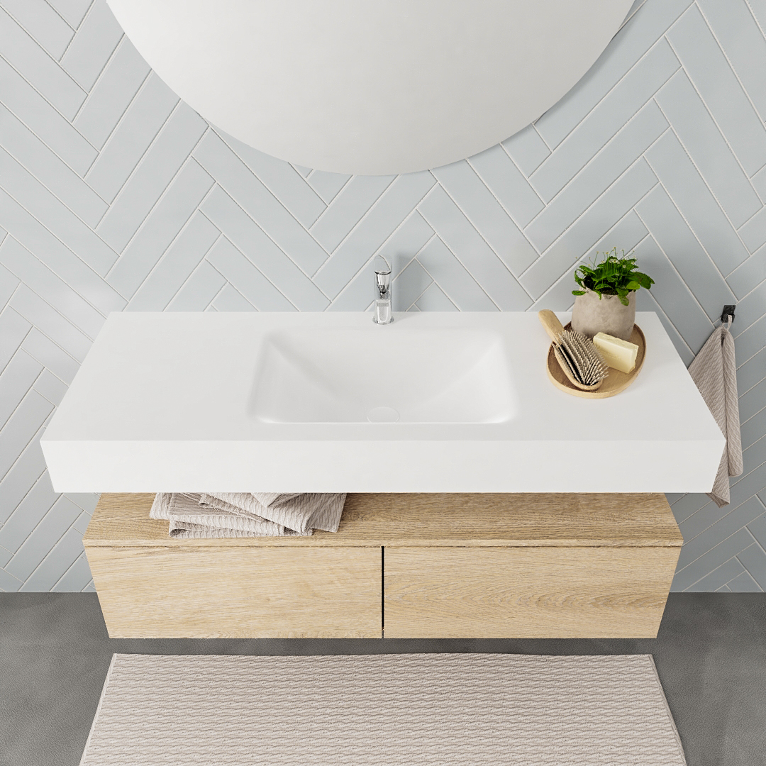 MONDIAZ ALAN 120cm mueble de baño Washed Oak 2 cajones lavabo suspendido Centro 1 orificio, color Talc. - Imagen 3