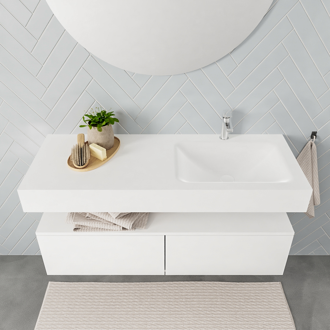 Mueble suspendido ALAN 120 cm de 2 cajones blanco mate. Encimera con lavabo CLOUD derecha 1 orificio blanco mate 8 Mueble suspendido ALAN 120 cm de 2 cajones blanco mate. Encimera con lavabo CLOUD derecha 1 orificio blanco mate - Imagen 8