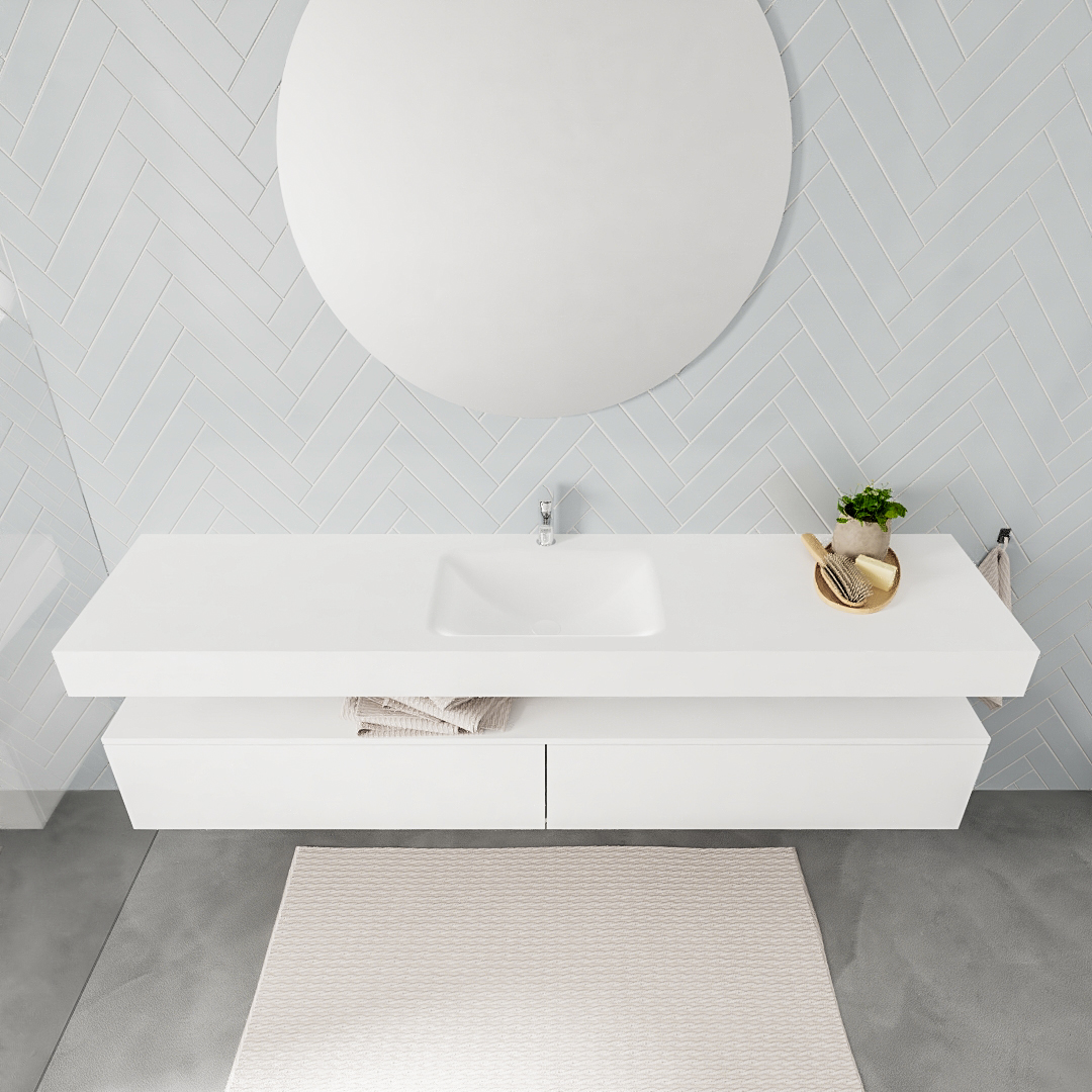 MONDIAZ ALAN 200cm mueble de baño Talc 2 cajones lavabo suspendido Centro 1 orificio, color Talc. - Imagen 3