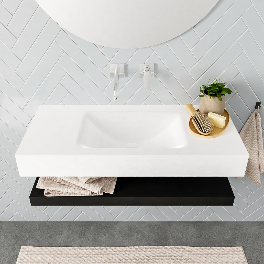 MONDIAZ ALAN 100cm solid surface estante Urban. Lavabo suspendido Centro sin orificio, color Talc. - Imagen 3