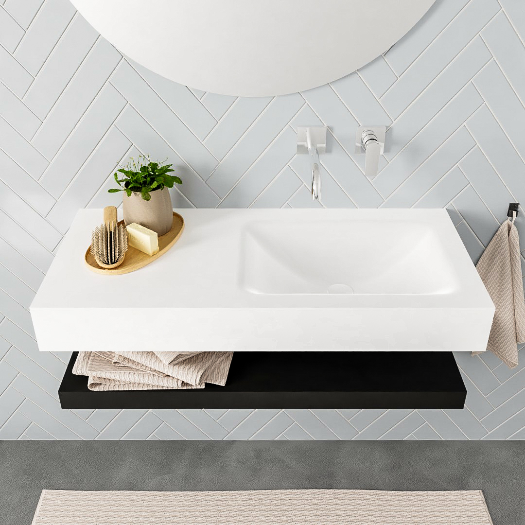 Mueble suspendido ALAN 100 cm de Sin cajones urban. Encimera con lavabo CLOUD derecha sin orificio blanco mate - Imagen 8