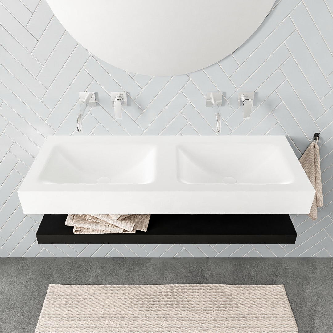 Mueble suspendido ALAN 120 cm de Sin cajones urban. Encimera con lavabo CLOUD doble sin orificio blanco mate 8 Mueble suspendido ALAN 120 cm de Sin cajones urban. Encimera con lavabo CLOUD doble sin orificio blanco mate - Imagen 8