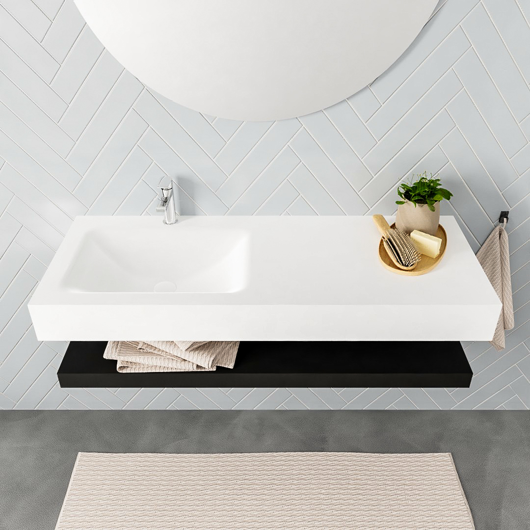 MONDIAZ ALAN 120cm solid surface estante Urban. Lavabo suspendido Izquierda 1 orificio, color Talc. - Imagen 3