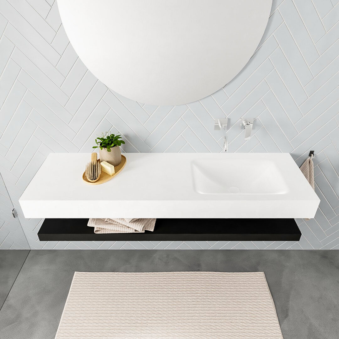 Mueble suspendido ALAN 150 cm de Sin cajones urban. Encimera con lavabo CLOUD derecha sin orificio blanco mate 8 Mueble suspendido ALAN 150 cm de Sin cajones urban. Encimera con lavabo CLOUD derecha sin orificio blanco mate - Imagen 8