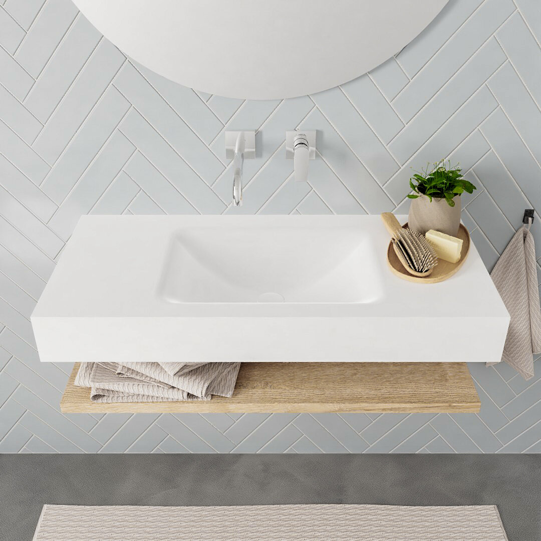 Mueble suspendido ALAN 100 cm de Sin cajones roble lavabo. Encimera con lavabo CLOUD centro sin orificio blanco mate 8 Mueble suspendido ALAN 100 cm de Sin cajones roble lavabo. Encimera con lavabo CLOUD centro sin orificio blanco mate - Imagen 8