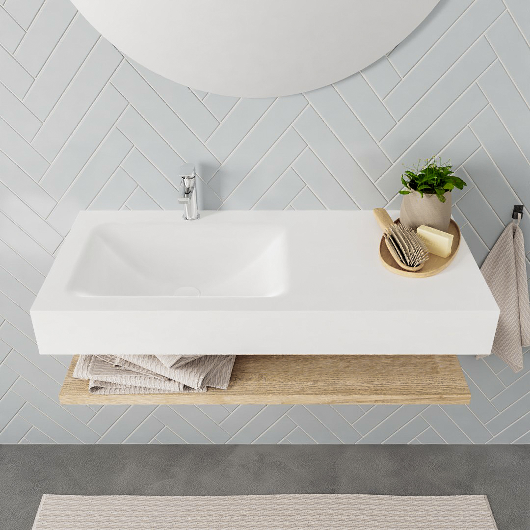 Mueble suspendido ALAN 100 cm de Sin cajones roble lavabo. Encimera con lavabo CLOUD izquierda 1 orificio blanco mate 8 Mueble suspendido ALAN 100 cm de Sin cajones roble lavabo. Encimera con lavabo CLOUD izquierda 1 orificio blanco mate - Imagen 8