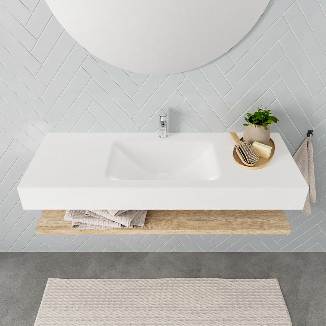 Mueble suspendido ALAN 120 cm de Sin cajones roble lavabo. Encimera con lavabo CLOUD centro 1 orificio blanco mate 8 Mueble suspendido ALAN 120 cm de Sin cajones roble lavabo. Encimera con lavabo CLOUD centro 1 orificio blanco mate - Imagen 8