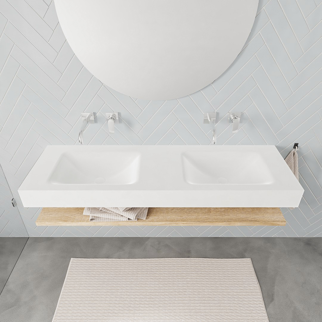 Mueble suspendido ALAN 150 cm de Sin cajones roble lavabo. Encimera con lavabo CLOUD doble sin orificio blanco mate 8 Mueble suspendido ALAN 150 cm de Sin cajones roble lavabo. Encimera con lavabo CLOUD doble sin orificio blanco mate - Imagen 8
