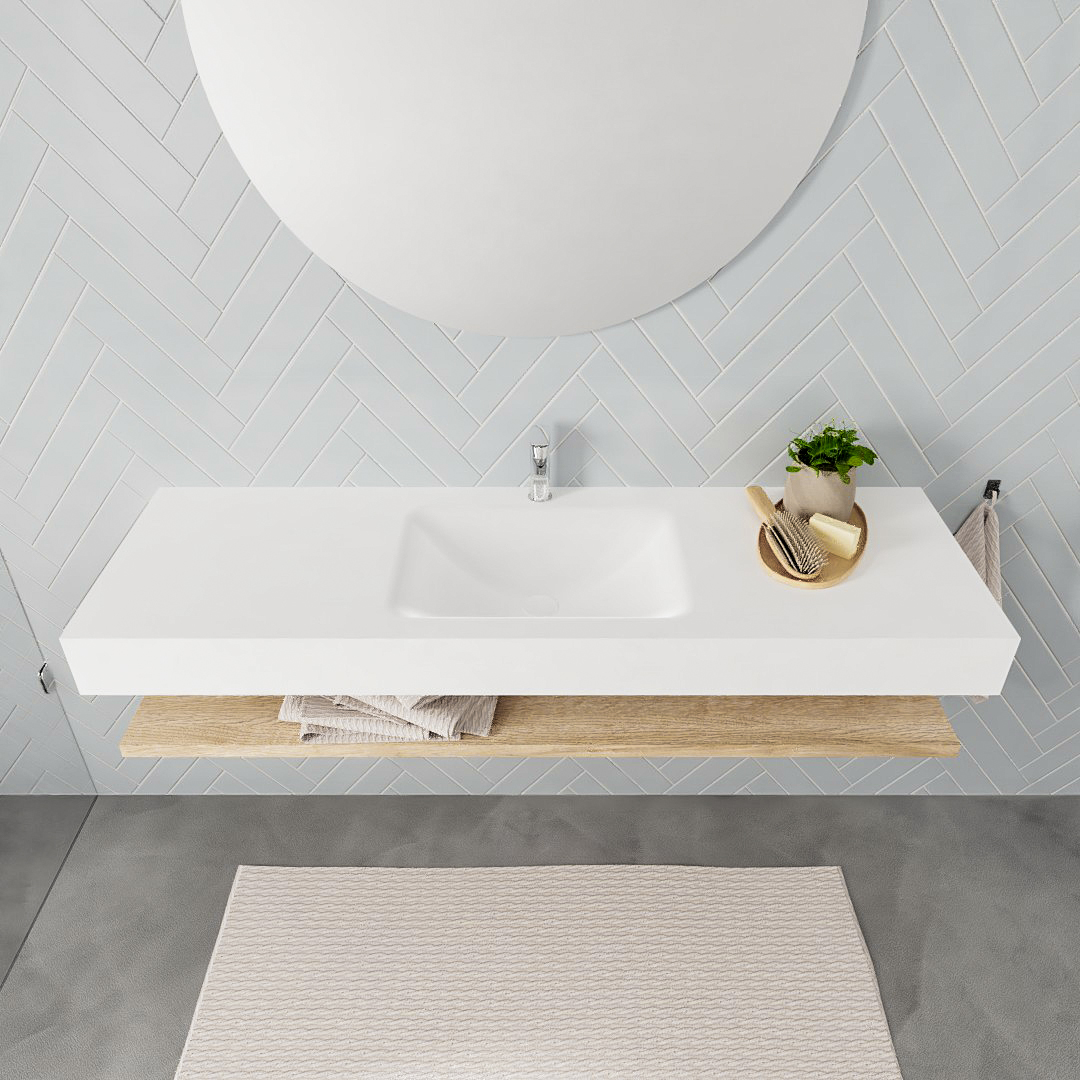 Mueble suspendido ALAN 150 cm de Sin cajones roble lavabo. Encimera con lavabo CLOUD centro 1 orificio blanco mate 8 Mueble suspendido ALAN 150 cm de Sin cajones roble lavabo. Encimera con lavabo CLOUD centro 1 orificio blanco mate - Imagen 8