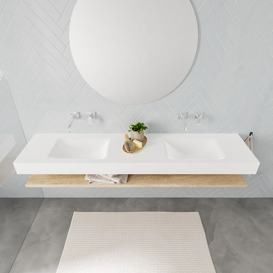 MONDIAZ ALAN 200cm estante Washed Oak. Lavabo suspendido Doble sin orificio, color Talc. 3 MONDIAZ ALAN 200cm estante Washed Oak. Lavabo suspendido Doble sin orificio, color Talc. - Imagen 3