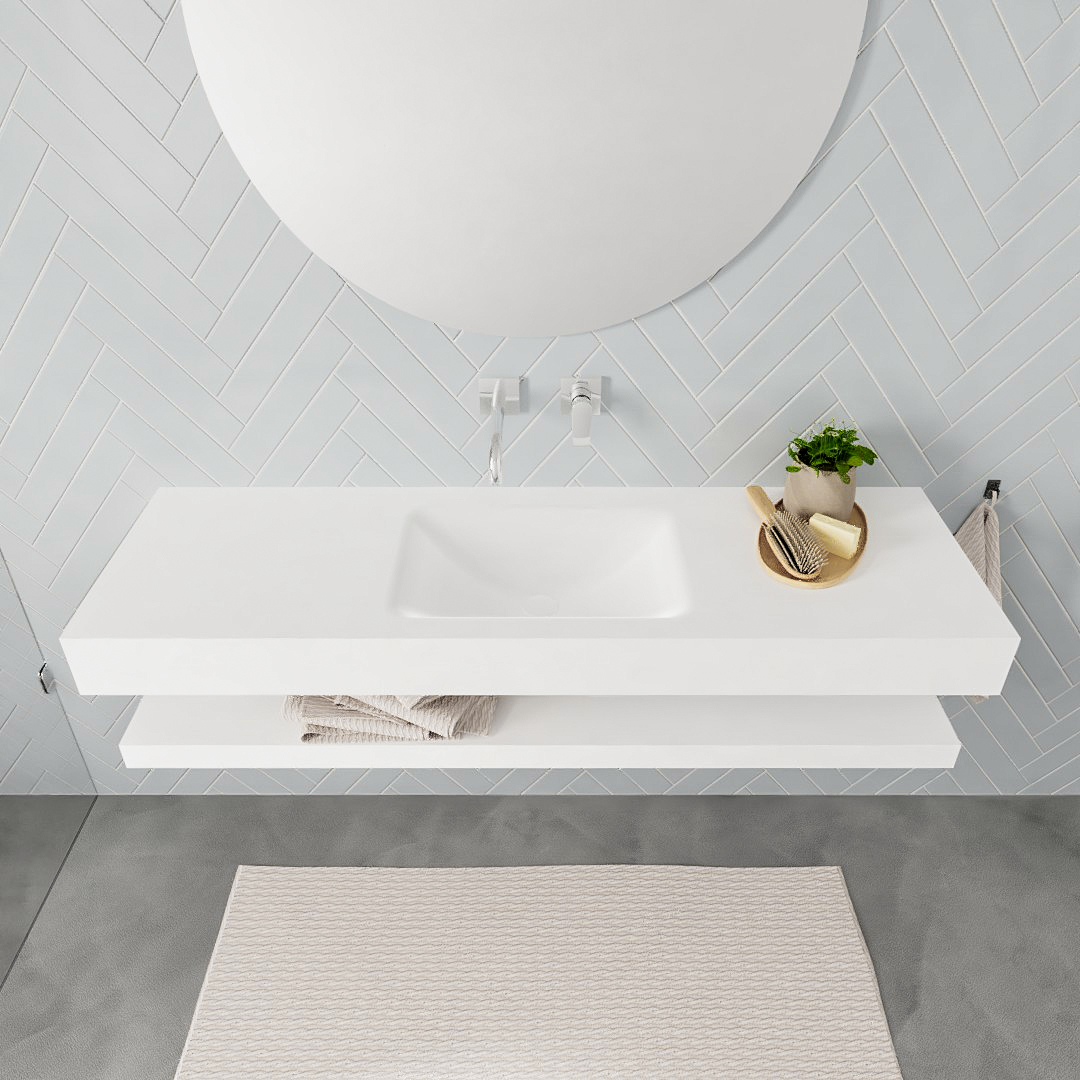Mueble suspendido ALAN 150 cm de Sin cajones blanco mate. Encimera con lavabo CLOUD centro sin orificio blanco mate 8 Mueble suspendido ALAN 150 cm de Sin cajones blanco mate. Encimera con lavabo CLOUD centro sin orificio blanco mate - Imagen 8