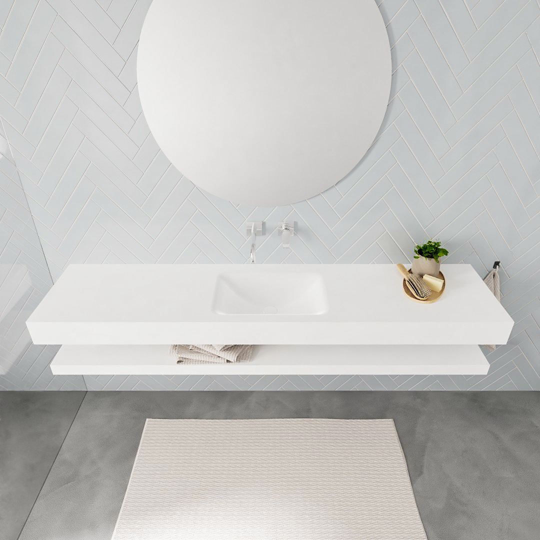 Mueble suspendido ALAN 200 cm de Sin cajones blanco mate. Encimera con lavabo CLOUD centro sin orificio blanco mate 8 Mueble suspendido ALAN 200 cm de Sin cajones blanco mate. Encimera con lavabo CLOUD centro sin orificio blanco mate - Imagen 8
