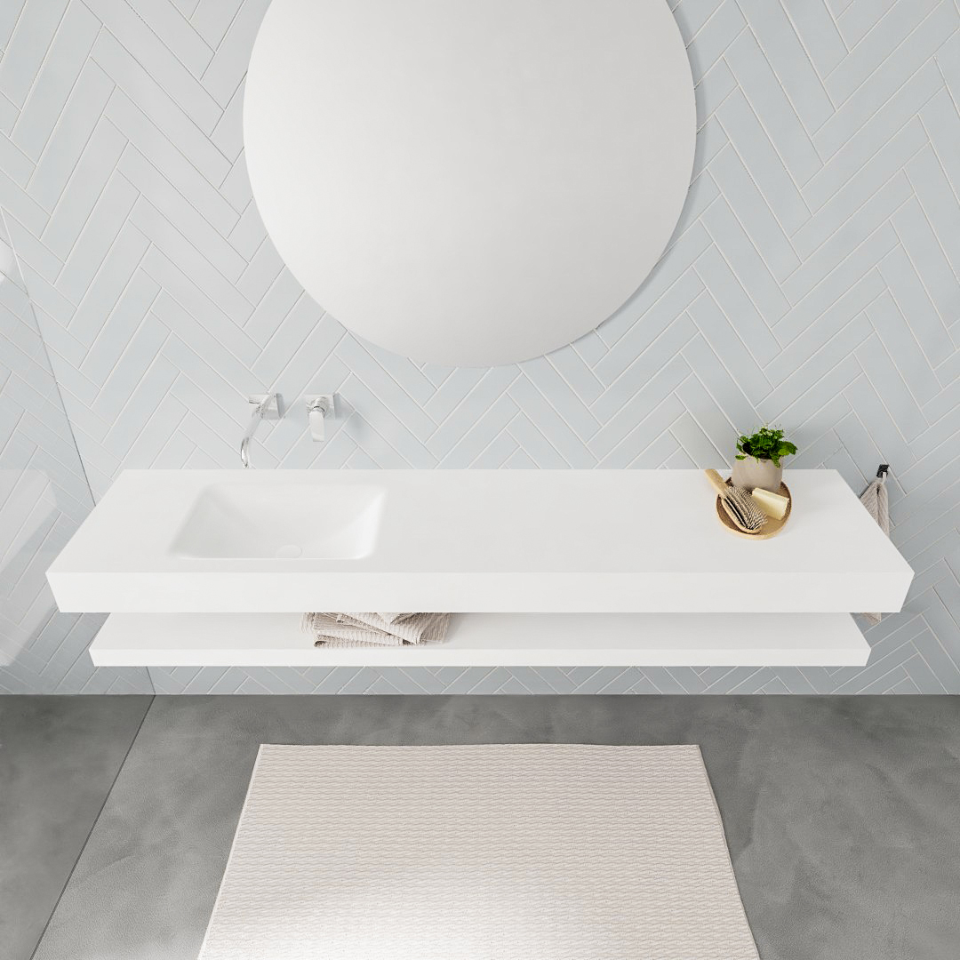 Mueble suspendido ALAN 200 cm de Sin cajones blanco mate. Encimera con lavabo CLOUD izquierda sin orificio blanco mate 8 Mueble suspendido ALAN 200 cm de Sin cajones blanco mate. Encimera con lavabo CLOUD izquierda sin orificio blanco mate - Imagen 8