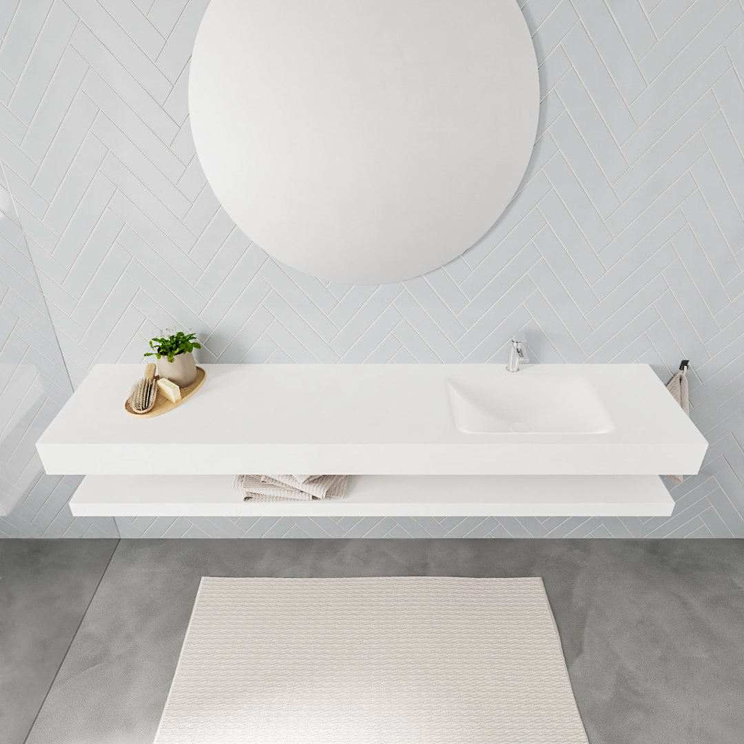 Mueble suspendido ALAN 200 cm de Sin cajones blanco mate. Encimera con lavabo CLOUD derecha 1 orificio blanco mate - Imagen 8