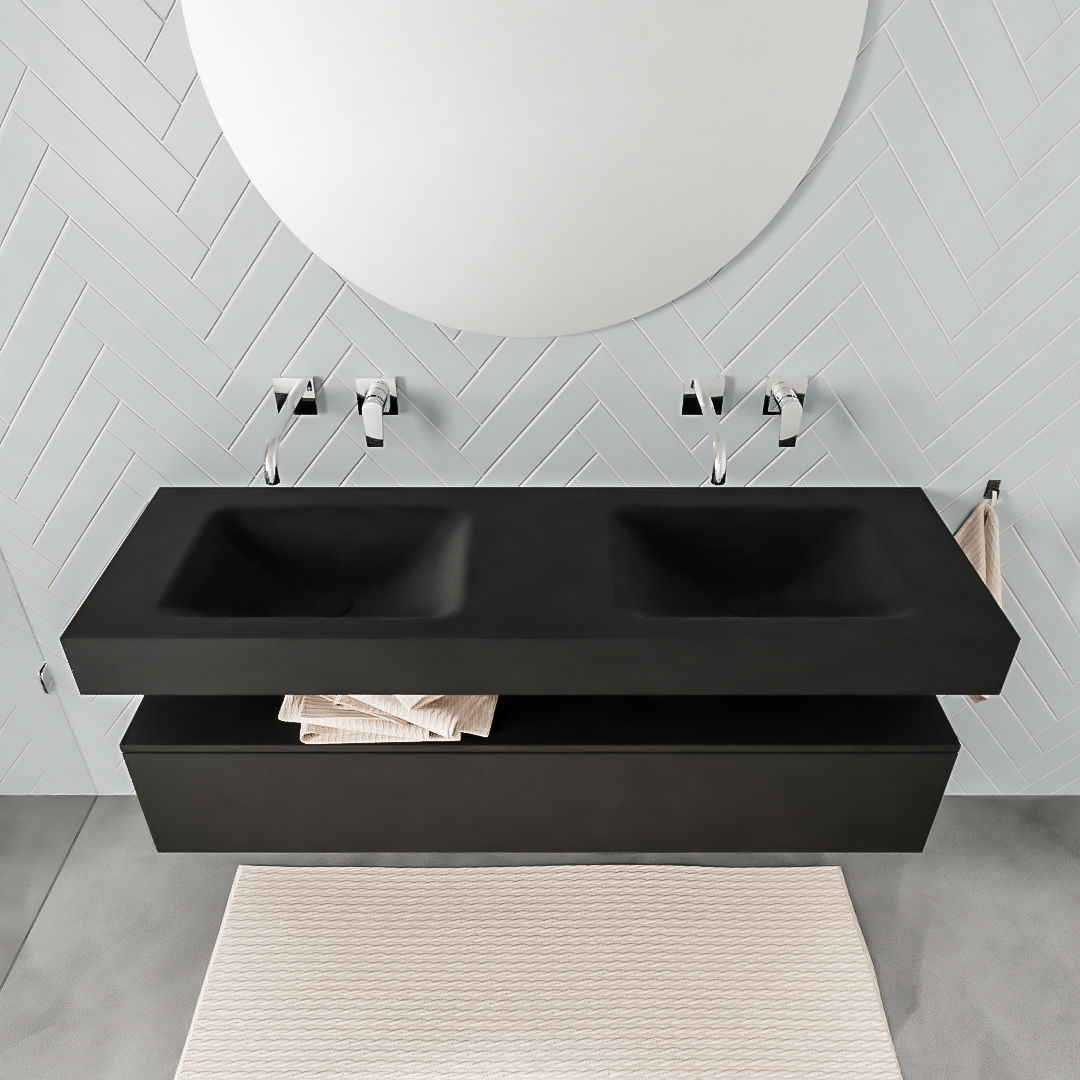 Mueble suspendido ALAN 150 cm de 1 cajón urban. Encimera con lavabo CLOUD doble sin orificio urban 8 Mueble suspendido ALAN 150 cm de 1 cajón urban. Encimera con lavabo CLOUD doble sin orificio urban - Imagen 8