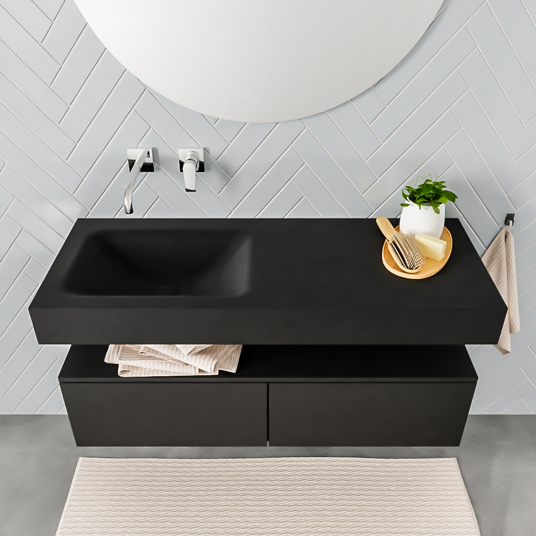 MONDIAZ ALAN 120cm mueble de baño Urban 2 cajones lavabo suspendido Izquierda sin orificio, color Urban. - Imagen 3