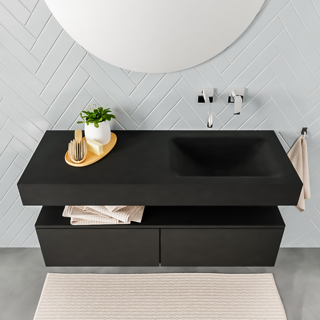Mueble suspendido ALAN 120 cm de 2 cajones urban. Encimera con lavabo CLOUD derecha sin orificio urban - Imagen 8