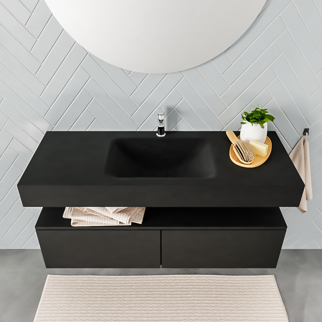 Mueble suspendido ALAN 120 cm de 2 cajones urban. Encimera con lavabo CLOUD centro 1 orificio urban - Imagen 8