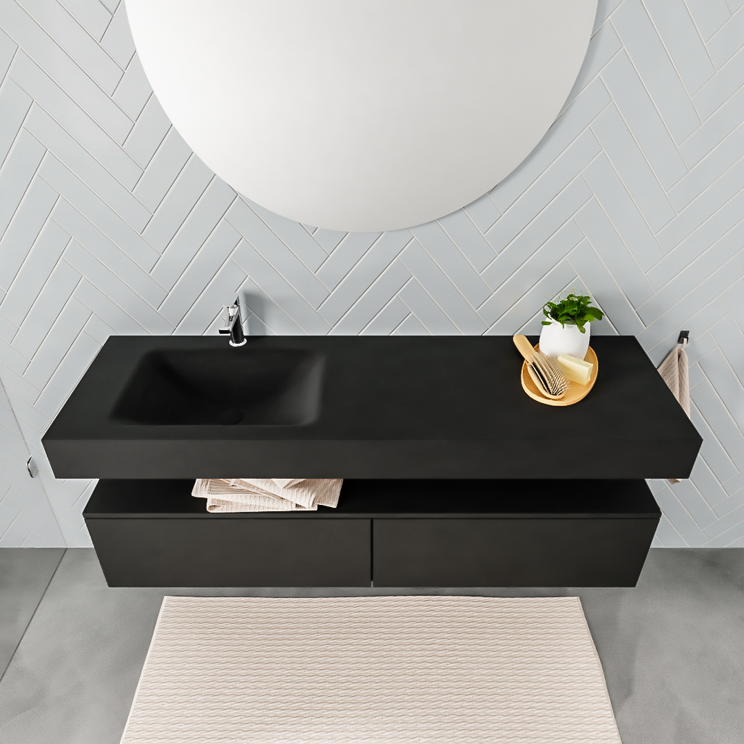 Mueble suspendido ALAN 150 cm de 2 cajones urban. Encimera con lavabo CLOUD izquierda 1 orificio urban - Imagen 8