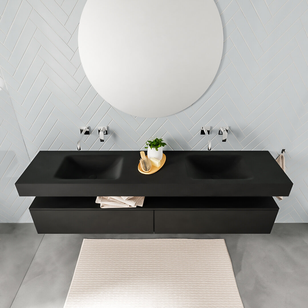Mueble suspendido ALAN 200 cm de 2 cajones urban. Encimera con lavabo CLOUD doble sin orificio urban 8 Mueble suspendido ALAN 200 cm de 2 cajones urban. Encimera con lavabo CLOUD doble sin orificio urban - Imagen 8