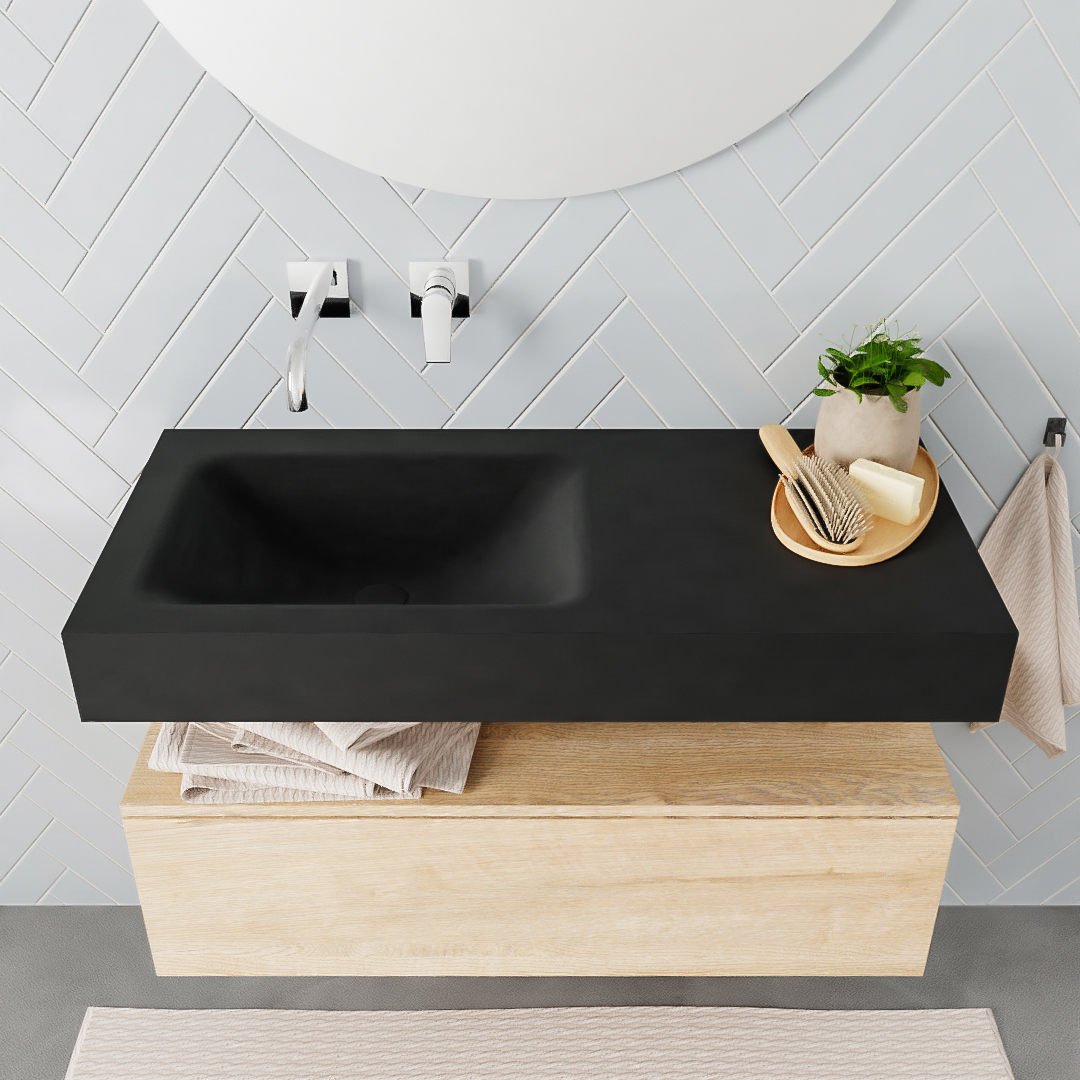 Mueble suspendido ALAN 100 cm de 1 cajón roble lavabo. Encimera con lavabo CLOUD izquierda sin orificio urban 8 Mueble suspendido ALAN 100 cm de 1 cajón roble lavabo. Encimera con lavabo CLOUD izquierda sin orificio urban - Imagen 8