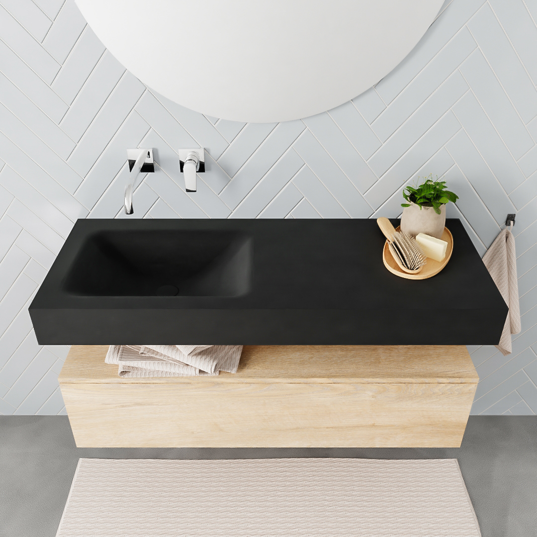 Mueble suspendido ALAN 120 cm de 1 cajón roble lavabo. Encimera con lavabo CLOUD izquierda sin orificio urban - Imagen 8